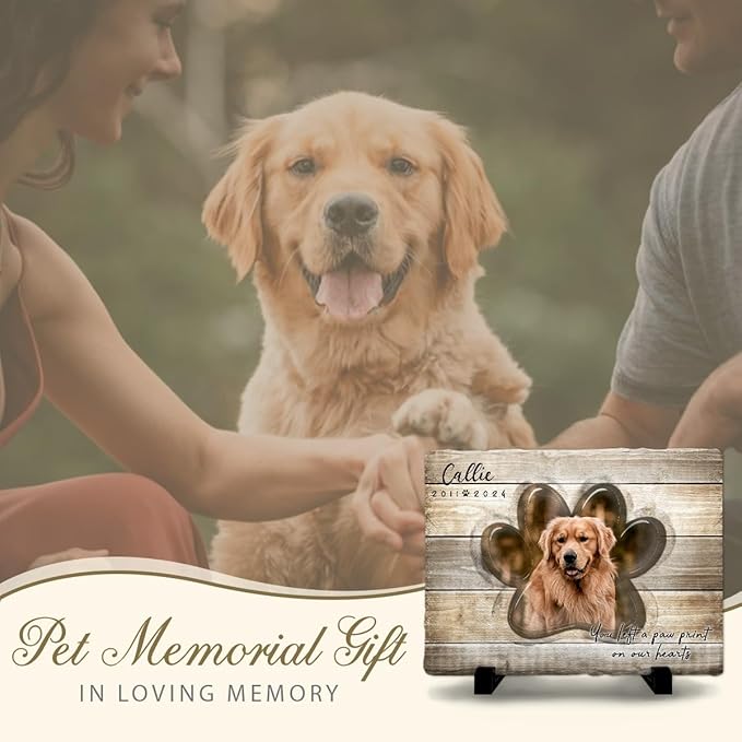 Memorial Stones Garden Decorative for Pet Lovers - Paw Print - Dog Loss Sympathy Gift with Personalized Message as Remembrance - Unique Plaque Marker, Headstone Outdoor