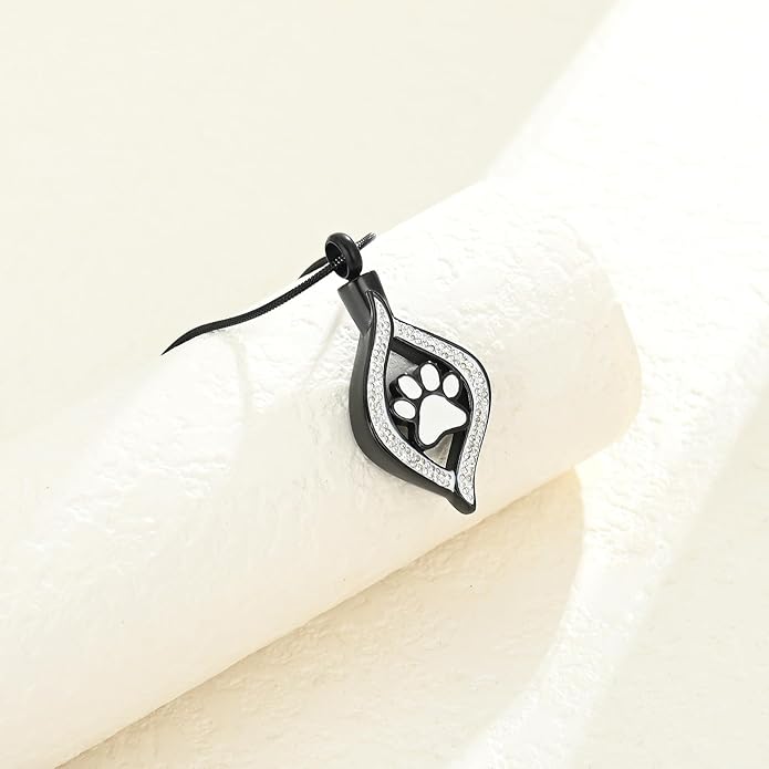 Cremation Jewelry for Ashes The Eye of My Heart Urn Necklace Keepsake with Dog/Cat Paw Memorial Urn Jewelry Stainless Steel Necklace Memorial for Pet Gift for Men Women