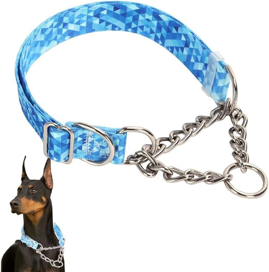 Martingale no Pull Collar，Stainless Steel Chain Martingale Collar for Dogs, No Pull Slip Cinch Choker Choke Heavy Duty Dog Collar