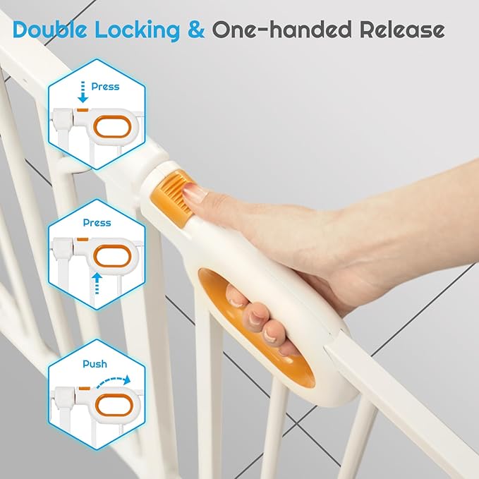 owlie Baby Gate for Stairs - 29-57'' Wide,No Drilling, Pressure Mount, White (30.5'' Tall)