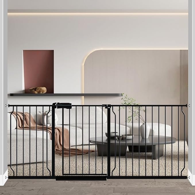 Fairy Baby Extra Wide Baby Gate 71.6-76.3 Inch Wide, Walk Through Pressure Mounted No Drill for Doorways, Long and Large Tension Gate for Pet and Kids, Black