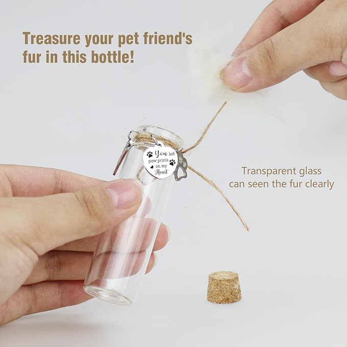 Pet Hair Memorial Glass Bottle,Vial for Ashes Or Hair Dog Or Cat Keepsake Pet Loss Memory Sympathy Gift (1pcs Glass Bottle)