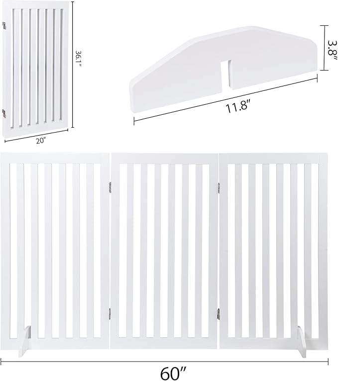 Freestanding Pet Dog Gate, 3-Panel/ 4-Panel Wooden Folding Fence for Hallway,Doorway,Hall,Stair,24 Inch Height Indoor Foldable Dog Fence
