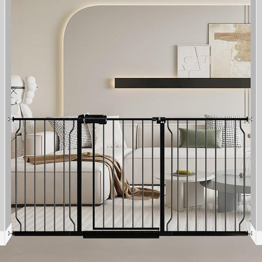 Fairy Baby Extra Wide Baby Gate Black 62-67 Inch Wide, Walk Through Pressure Mounted No Drill for Doorways, Long and Large Tension Gate for Pet and Kids