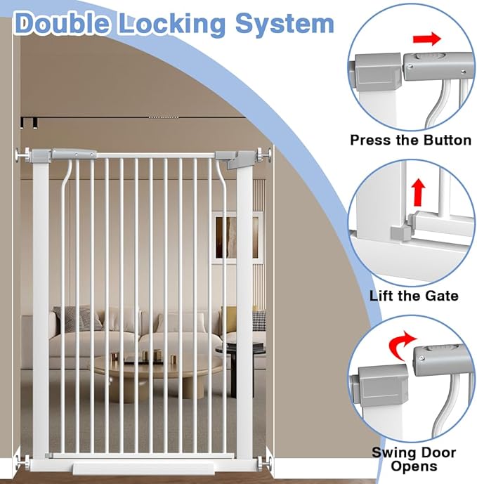 40.55" Extra Tall Baby Gate -49.2"-54.7" Extra Wide Baby Gate Pet Gate for Stairs and Doorways-1.37" Ultra Narrow Spacing Pressure Mounted Dog Gate with One-Handed Operation(49.2"-54.7")
