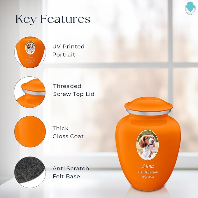 Geturns Embrace Personalized Picture Urn for Small Pets I Burnt Orange Photo Cremation Urns for Dogs and Cats I 44 lbs