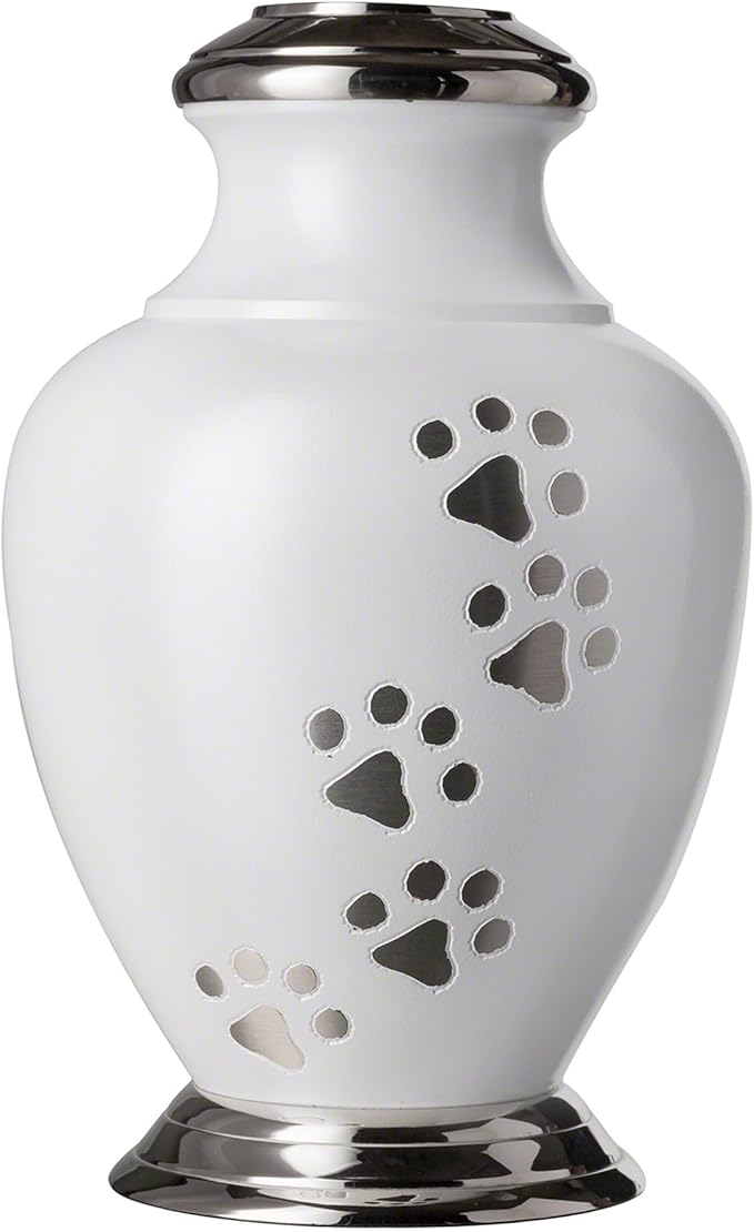 Kennedy Paws Series Pet Urn for Dogs, Handmade Aluminum Memorial Cremation Urn (Large - Pets up to 115 lbs, Cloud White)