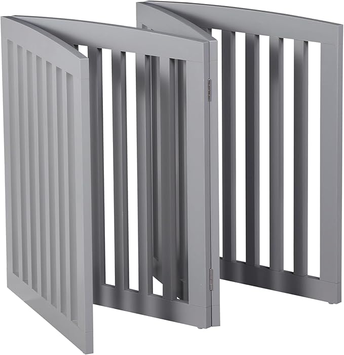 Freestanding Pet Dog Gate, 3-Panel/ 4-Panel Wooden Folding Fence for Hallway,Doorway,Hall,Stair,24 Inch Height Indoor Foldable Dog Fence (Gray, 4 Panel 24“)