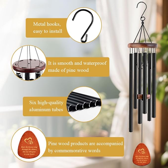 Dog Memorial Gifts Wind Chimes, Pet Loss Sympathy Gift, 25.5'' Dog Cat Passing Away Remembrance Wind Chime with Rainbow Bridge Poem Card, Black