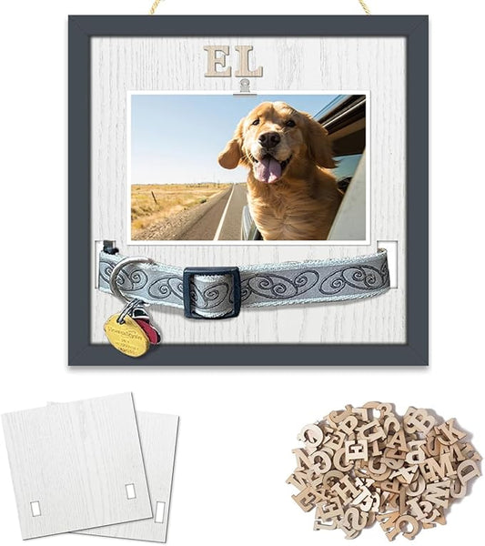 Pet Collar Memorial Shadow Box Dog Picture Frame 9.2"x9.2", Cat or Dog Memorial Gift Pet Sympathy Remembrance Gift Keepsake DIY Name for Multi Sizes Dogs