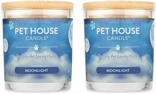 One Fur All Pet House Candle 2 Pack - Plant-Based/Soy - Clean Burning Scented, Long Lasting Pet Odor Candle for Home - Moonlight