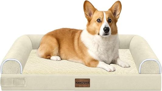 Medium Large Dog Bed Orthopedic Washable: Beds Bolster Medium Large Sized Dog Bed Egg Crate Foam Couch Sofa Waterproof with Removable Cover - Beige