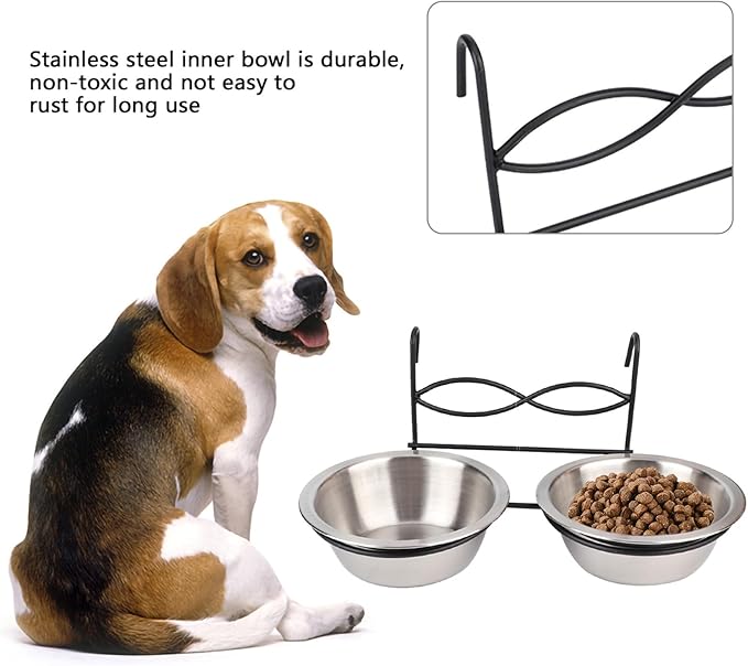 Stainless Steel Double Hanging Bowl Pet Feeding Station Water and Food Bowls with Hook for Small Dogs and Cats