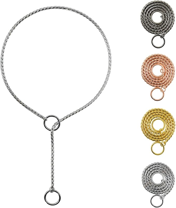 Heavy Duty Dog Choke Collar Slip Dog P Chain Snake Collar Plating Anti-Rust Dog Training Collars for Small Large Dogs Black/Gold/Silver/Rose Gold 15.5in-29.5in (17.5in, Silver)