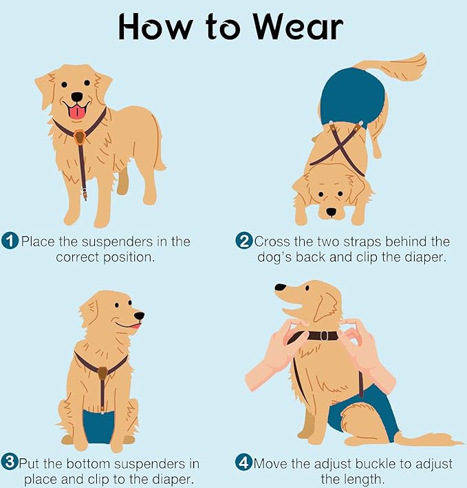 2 Pieces Dog Diaper Suspenders Escape Proof, Adjustable Belly Band for Male Dogs and Diaper Holder for Female Dogs in Heat, Washable & Reusable with 3 Clips(Black&Purple,M/L)
