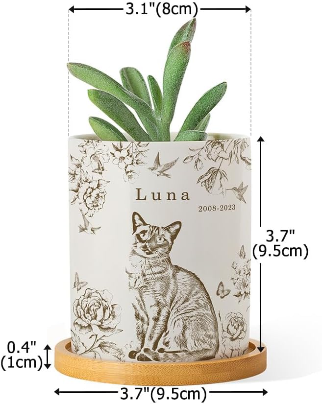 callie Personalized Pet Memorial Gifts Plant Pot with Photo and Wings, Custom Angel Sympathy Gift for Dog Cat Loss, Pet Passing Away Gifts