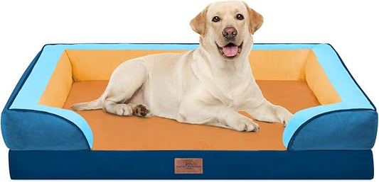 Comfort Expression Orthopedic Dog Bed for Extra Large Dogs 42x30 Inch, Waterproof Egg Crate Foam XL Pet Bed with Removable Bolsters, Dog Couch with Washable Cover & Non-Slip Bottom, Golden Harbor