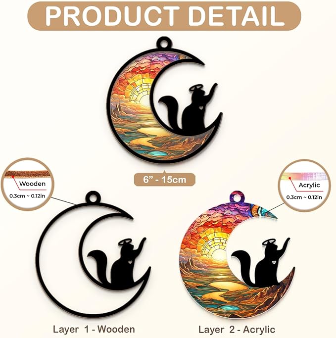 Cat Memorial Christmas Ornament, Memorial Window Hanging Suncatcher Ornaments, Black Cat Memorial Gifts for Loss of Cats, Pet Loss Sympathy Gift for Pet Lovers Women, Memorial Ornaments