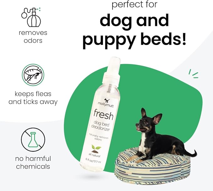 Molly Mutt Fresh Dog Bed Deodorizer, Air Freshener Spray for Dog Bed and Puppy Bed, Infused with Lavender Scent and Geranium Oil, Pet Supplies, 6 fl. oz./177 ml.
