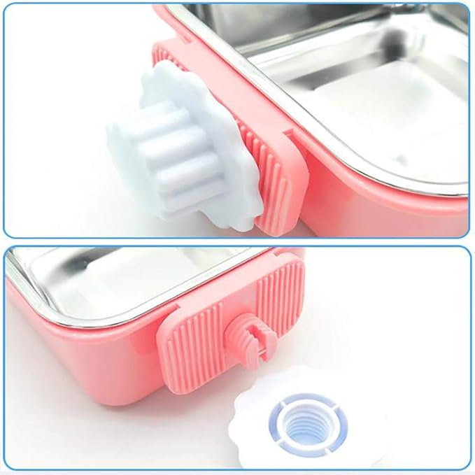 Love Dream Crate Dog Cat Bowls, Hanging Pet Cage Food Water Feeder with Removable Stainless Steel Bowls and Bolt Holder for Puppy Cat Rabbit Birds (Small, Pink)