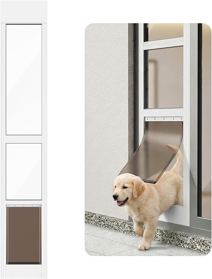 Dog Door for Sliding Glass Door, Adjustable Height 75 3/5" to 80", Aluminum Frame Sliding Glass Pet Door, Suitable for Medium Dogs Up to 30 lbs(Medium,White)