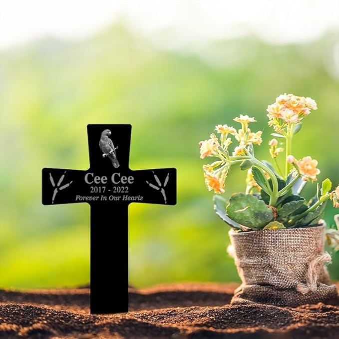 Personalized Bird Memorial Stake Custom Bird Photo Forever in Our Heart Metal 12x12 inch Bird Grave Marker Bird Loss Gift Sympathy Gift for Bird Lover (Style 7)