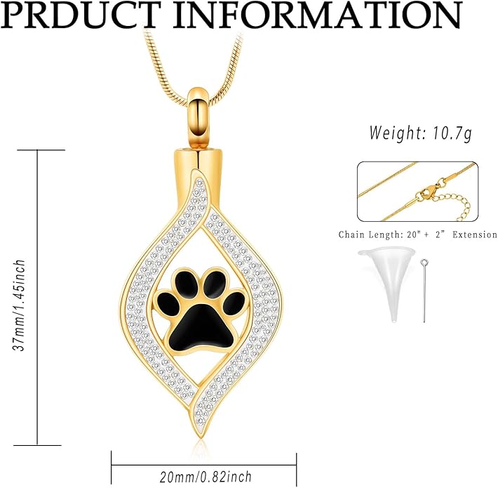 Cremation Jewelry for Ashes The Eye of My Heart Urn Necklace Keepsake with Dog/Cat Paw Memorial Urn Jewelry Stainless Steel Necklace Memorial for Pet Gift for Men Women