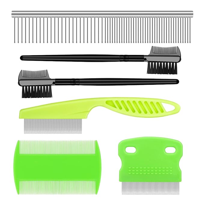 Flea Comb Lice Comb Cat & Dog Pet Grooming Combs Tear Stain Remover Remove Mucus Crust 2-in-1 Metal Round Smooth Teeth Comb Remove Floating Hair Tangles Dander