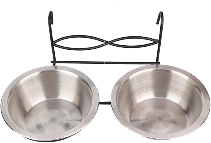 Stainless Steel Double Hanging Bowl Pet Feeding Station Water and Food Bowls with Hook for Small Dogs and Cats