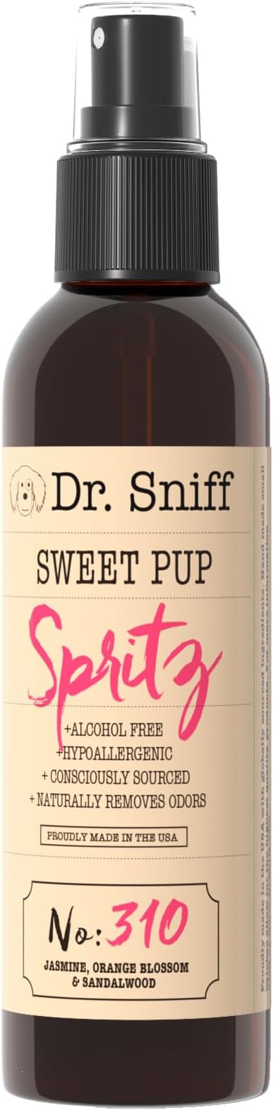 Dr. Sniff Pet Freshening Spray, Deodorizes Coat for Long Lasting Freshness, Alcohol-Free Cologne Spray, Grooming Fragrance Safe for Sensitive Skin, Jasmine, Orange Blossom & Sandalwood Scent, 8 oz.