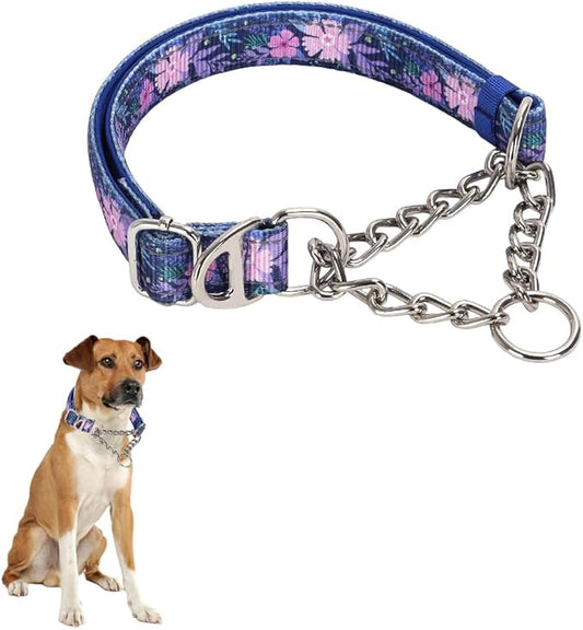 Stainless Steel Chain Martingale Collar for Dogs, No Pull Slip Cinch Choker Choke Collar Training Escape Proof Heavy Duty Dog Collar for Small Medium Large Pet Boy Male Dogs M