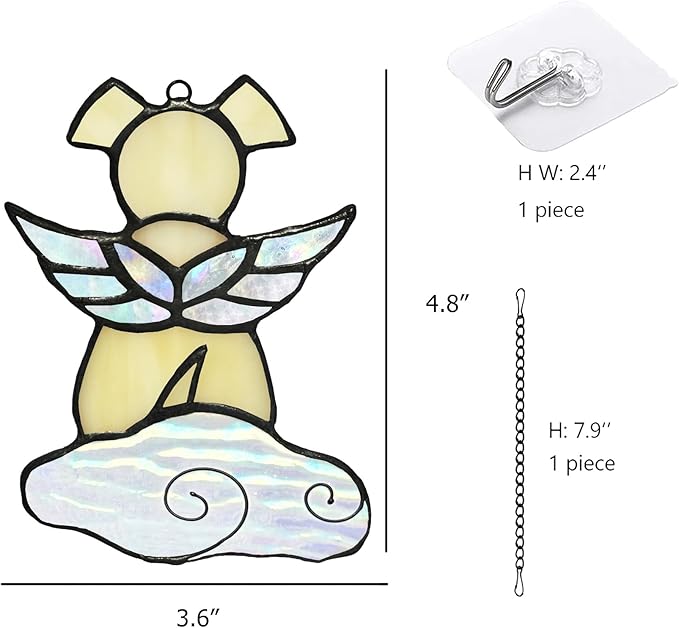 Stained Glass Angel Wings Dog Memorial Gifts for Loss of Dog Sympathy Bereavement Gift Suncatcher, Rainbow Bridge Pet Passing Away Remembrance in Memory, Yellow