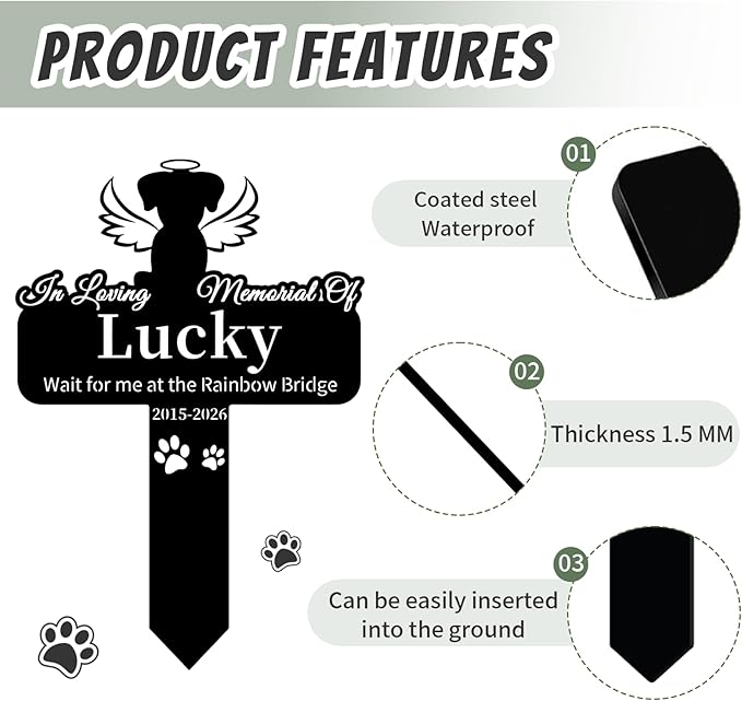 Personalized Dog Grave Marker Outdoor, Waterproof Memorial Cross for Dog Grave with Custom Name Dates, Garden Grave Markers for Dogs, Sympathy Gift for Loss of Pet