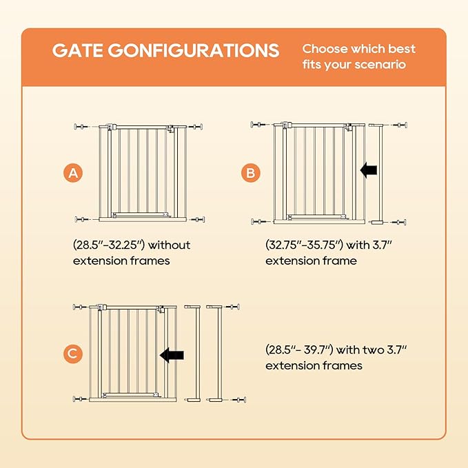 BestPet 30”Tall Dog Gate for Stairs & Doorways, Fits 28.5”-39.7” Wide Openings,Walk-Through Metal Pet Gate for Indoor Use,Adjustable Safety Gates for Pets,White