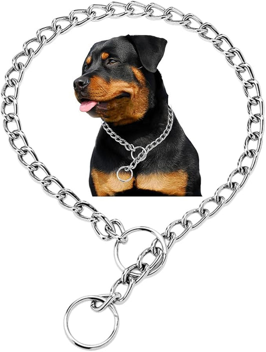 Silver Choke Collar for Dog,Metal Slip Link Dog Choke Collar Training Heavy Duty Male Boys Dog Choker Chain Female Girls Martingale Puppy Collars for XXS XS Small Medium Large Big Breed,XL