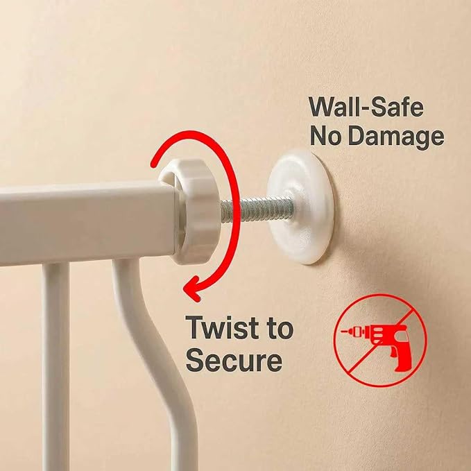 Narrow Baby Gate for Stairs 25-28 Inch Dog Gate for Doorways Hallway, Pressure Mounted Walk Through Gates, Indoor Safety Child Gates for Kids or Pets White