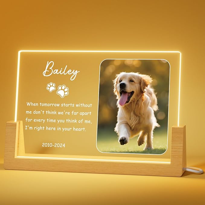 Bemaystar Personalized Pet Memorial Gifts - in Memory of Dog Night Lights, Custom Dog Memorial Gifts for Loss of Dog, Pet Loss Gifts, Memorial Plaques for Dogs, Pet Horizontal Memorial Gifts
