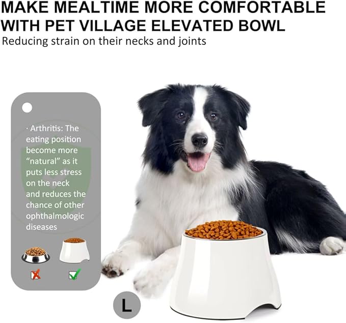 Dog Bowls,Cone Friendly Non Slip Single Dog Bowl with Stainless Steel Inner, Raised Bowls for Small and Medium Dogs Spaniel Dogs Long Ear, High Capacity, L/3 Cups White