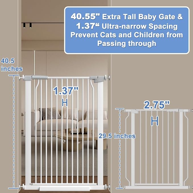 40.55" Extra Tall Baby Gate -60.3"-62.9" Extra Wide Baby Gate Pet Gate for Stairs and Doorways-1.37" Ultra Narrow Spacing Pressure Mounted Dog Gate with One-Handed Operation(60.3"-62.9")