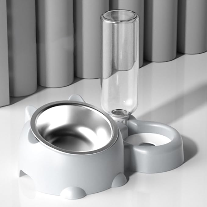 Dog Bowls, Cat Food and Water Bowl Set 16 Degree Tilted Dog Dish with Water Dispenser Automatic Dispenser Bottle Spill Proof Pet Feeder for Cats and Dogs