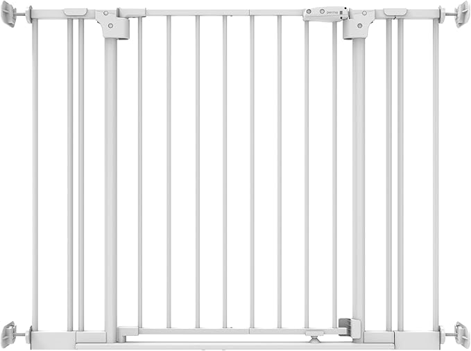 Perma Child Safety Safe Step Baby Gate for Stairs & Doorways, Rental Safe, 2-Minute Easy Install Pressure Mounted Gate, 28.8–40.1" Wide x 30" Tall, Auto Close, Stay Open, Ultra-Low Bar, White