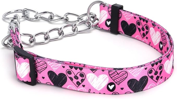 Martingale Dog Collar with Stainless Steel Chain - Limited Chain Cinch Training Collar for No Pull Training Dog - Flower Multicolor Cute Patterns - Premium No Slip Collar (HA12NO21, S)