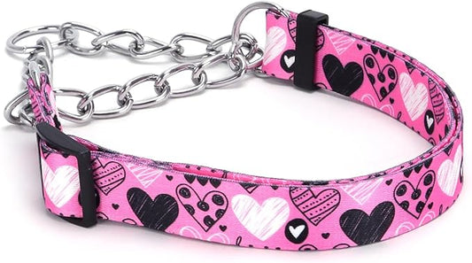 Martingale Dog Collar with Stainless Steel Chain - Limited Chain Cinch Training Collar for No Pull Training Dog - Flower Multicolor Cute Patterns - Premium No Slip Collar (HA12NO21, S)