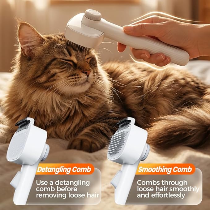 2026 New Pet Grooming Combo with Release Button, 2-in-1 Pet Self Detangling Grooming Comb with Adjustable Stainless Steel Metal Teeth, Easy to Remove Loose Undercoat Matted Fur & Tangles (2pcs)