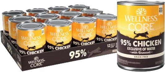 Wellness CORE 95% Natural Wet Grain Free Canned Dog Food, Chicken & Broccoli,12.5-Ounce Can (Pack of 12)