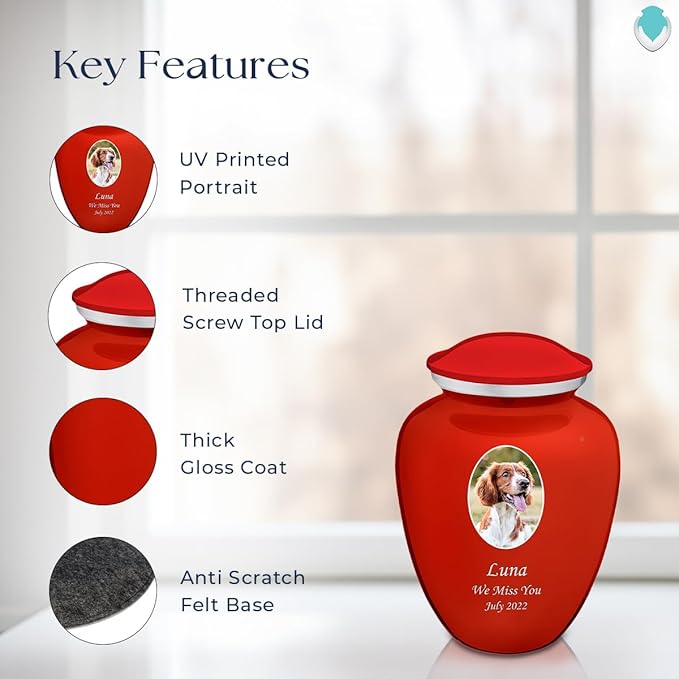 Geturns Embrace Personalized Picture Urn for Small Pets I Bright Red Photo Cremation Urns for Dogs and Cats I 44 lbs