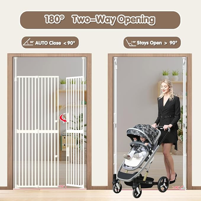 71" Extra Tall Cat Gate for Doorway 33.5"-47.2" Wide Pet Gate Pressure Mounted Walk Through Swing Auto Close Safety Dog Gates for Indoor, Stairs,Hallway
