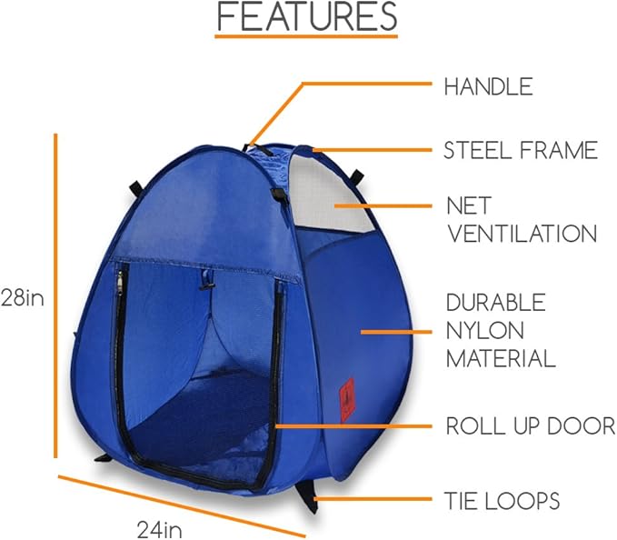 Pop Up Pet House in a Bag for Portable Play Pen or Kennel Tent with 3 Net Windows and Zipper Door for Shade, Shelter and Safety Perfect for Dog, Cat, Rabbit + More!