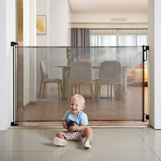 EasyBaby Extra Wide Retractable Baby Gate, 33" Tall, Extends up to 71" Wide, Grey/Child Safety Baby Gates, Pet Retractable Gates for Stairs, Doorways, Hallways, Indoor and Outdoor