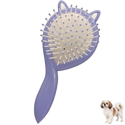 Adorable Cat Ear-Shaped Soft Bristle Air Cushion Dog Brush for Small Breeds - Ideal for Yorkie, Shih Tzu, Maltese, Pomeranian, Maltipoo - Gentle Grooming Tool, Puppy Essentials (Purple)